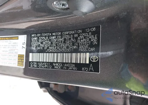 2009 Toyota Prius z USA, uszkodzony, nr VIN JTDKB20U393523011